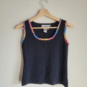 Joseph A Black Tank Top with Rainbow Braided Trim Y2K Size S